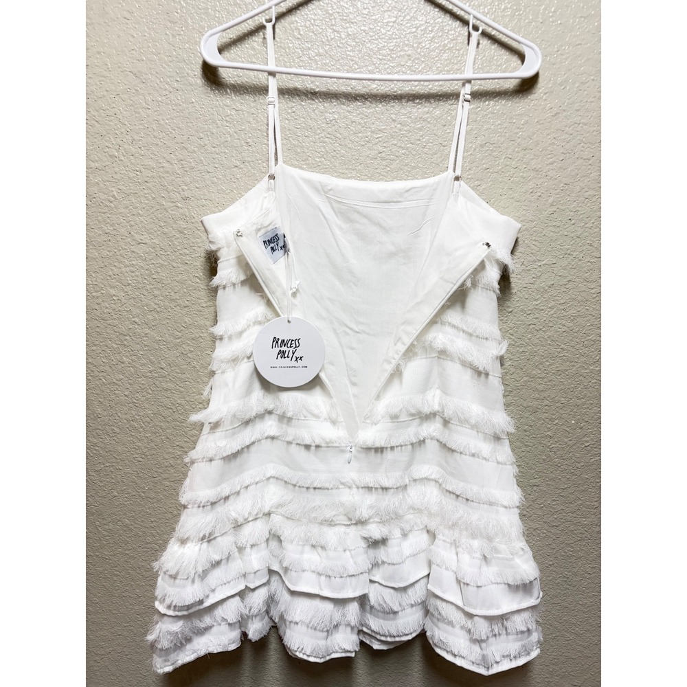 Princess Polly Molina White Fringe Tiered Mini Dress NWT Size 6 - Picture 5 of 9